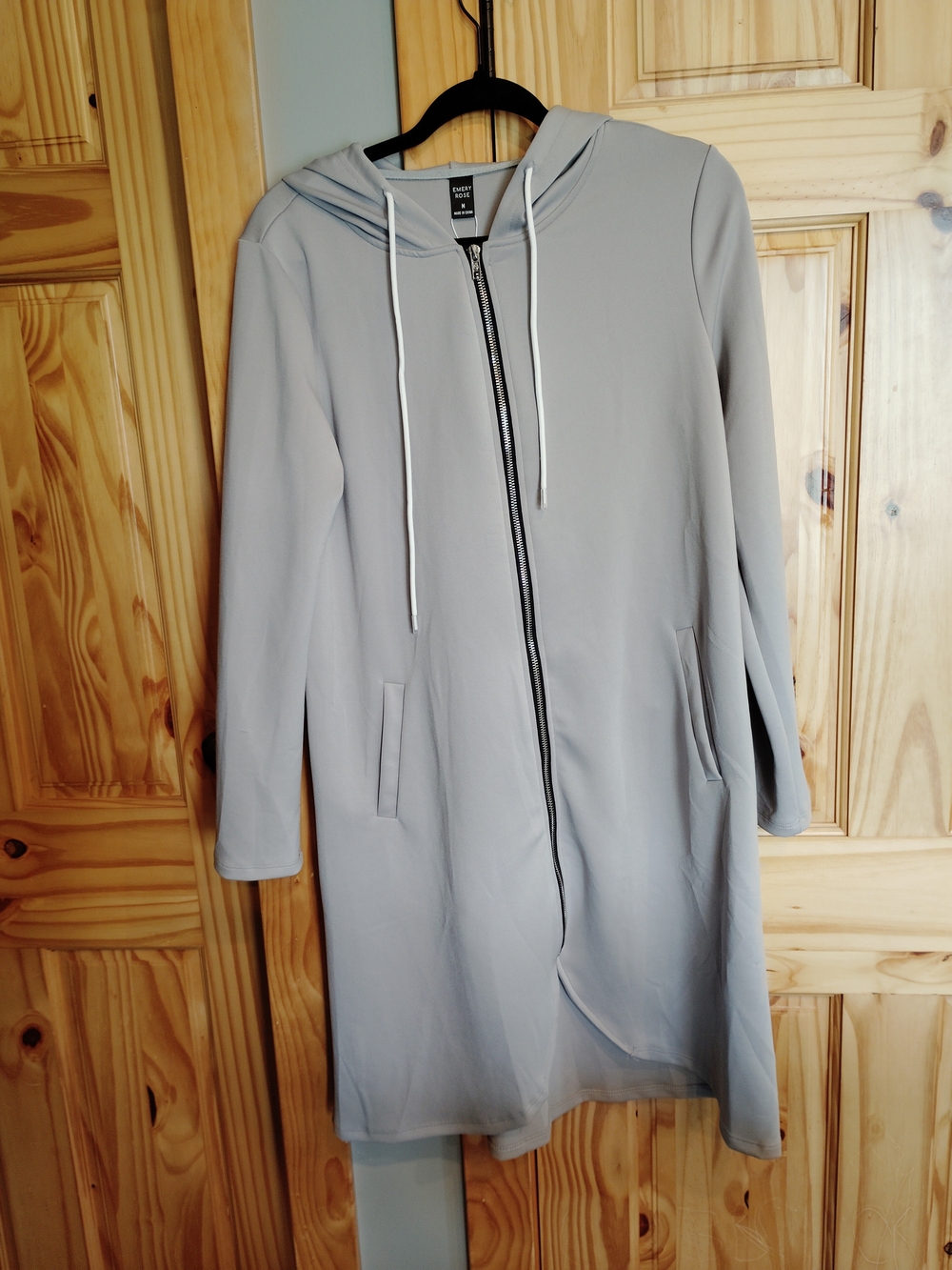 SHEIN Light Gray Hooded Zip-Up Trench Coat
